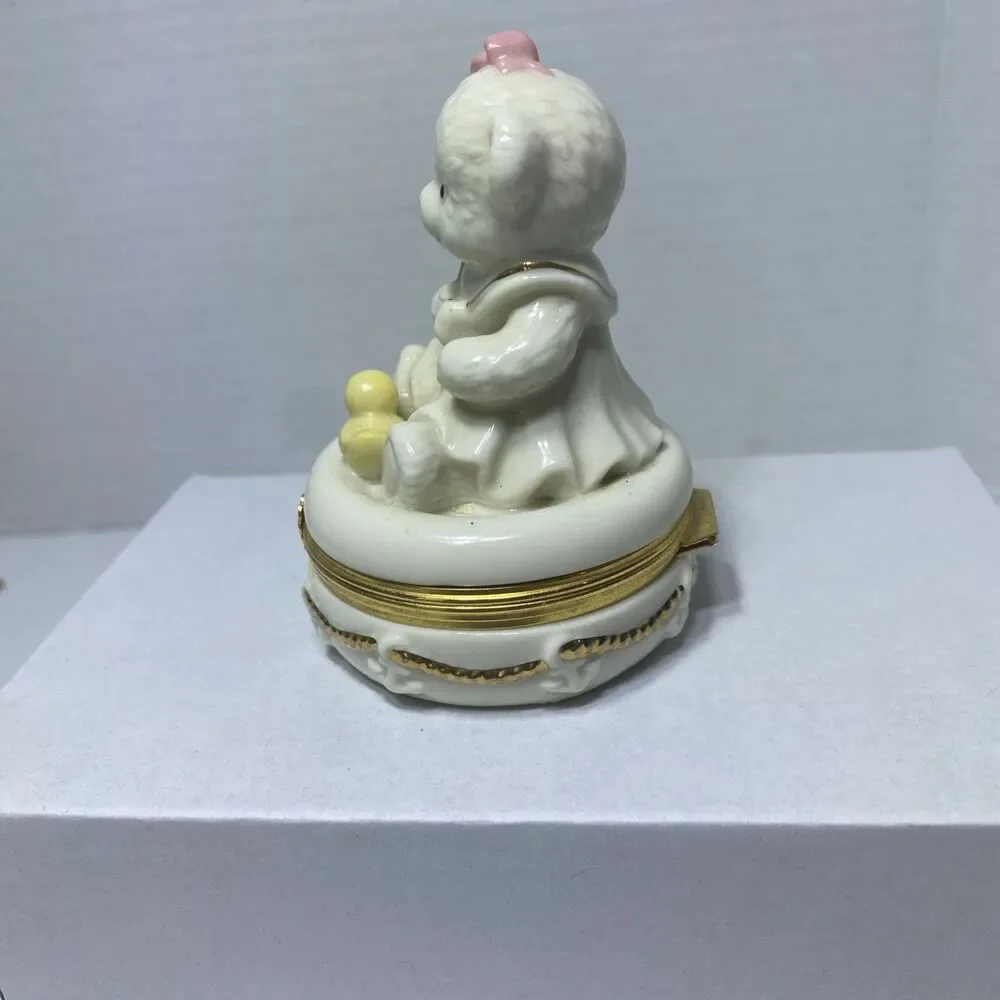Vintage Teddy Bear Angel Sitting Sailor Girl Porcelain Hinged Trinket Box Lenox
